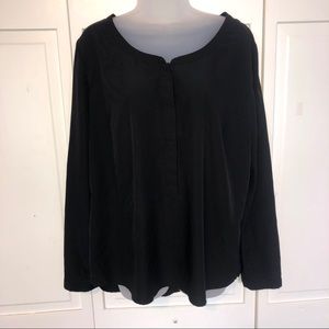 Quarter Button Black Blouse Soft Top Merona